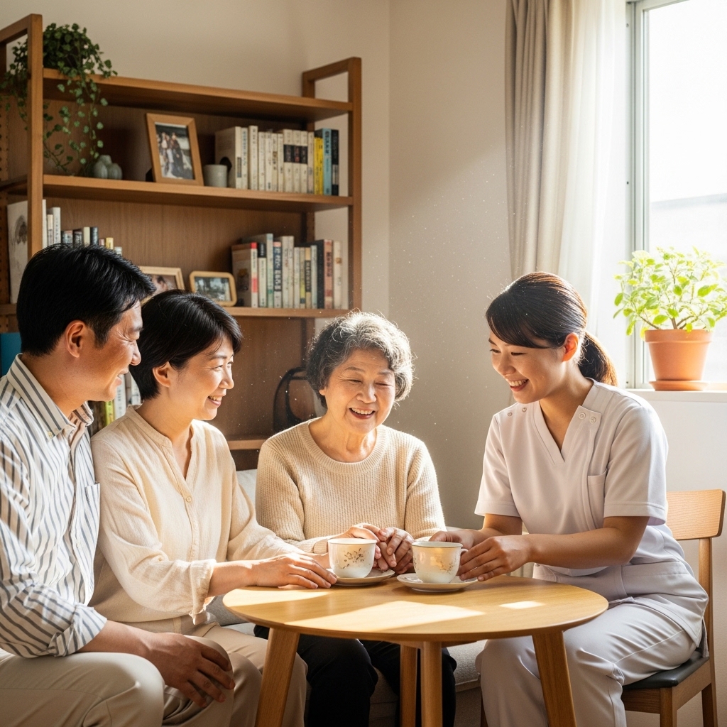 Caregiver walking beside a patient in a home hallway