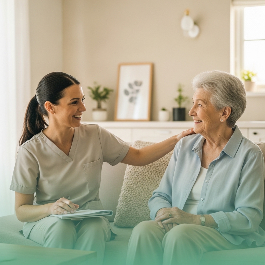 In-home care planning materials arranged in a calm and polished interior