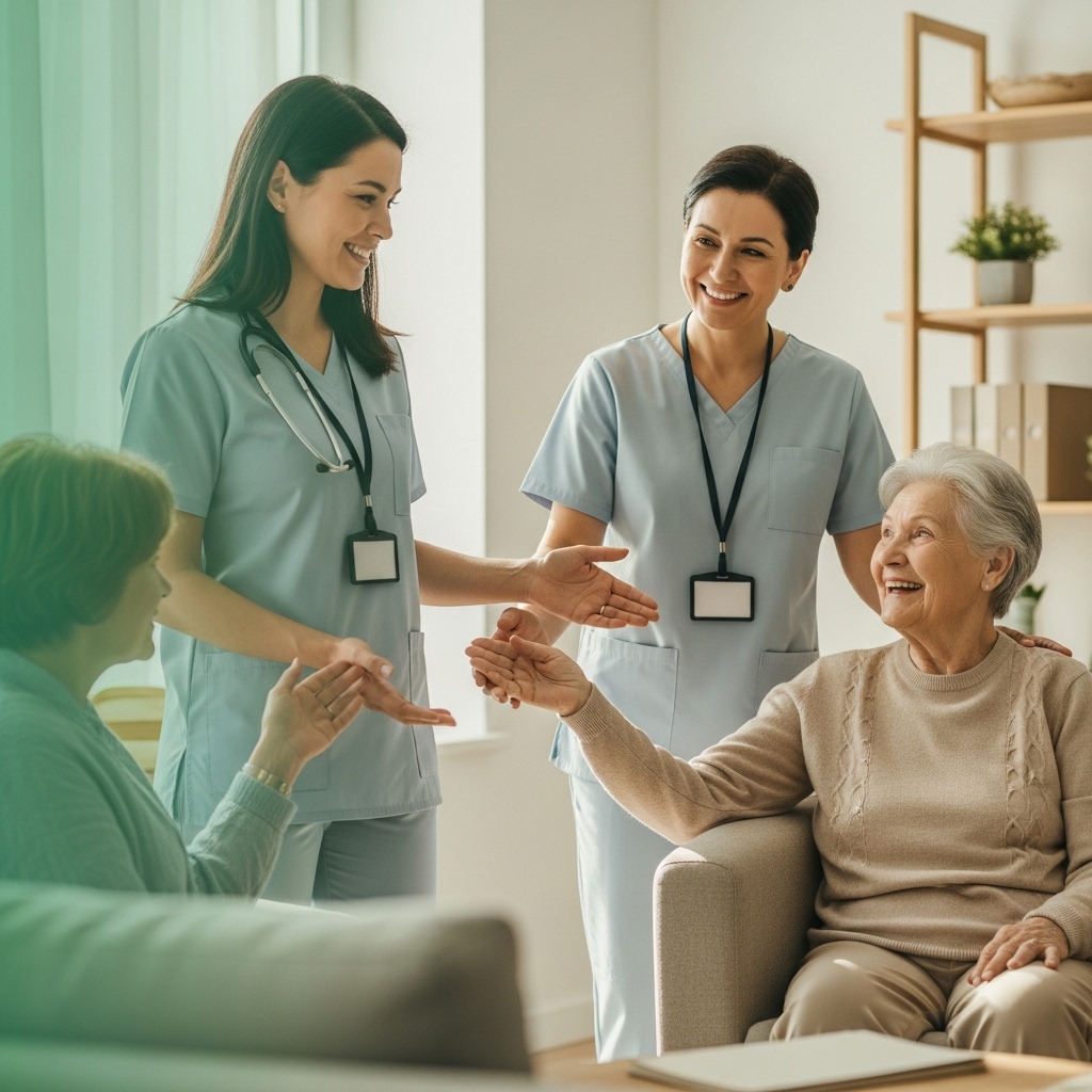 Professional referral conversation in a calm and polished setting